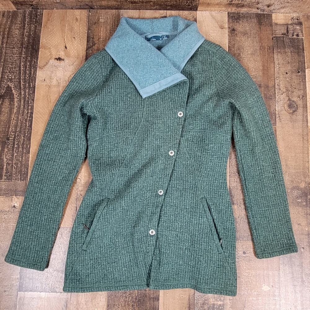 Prana Jacket Teal Green Milana Textured Wool Blend Knit Women Medium W2MILA315